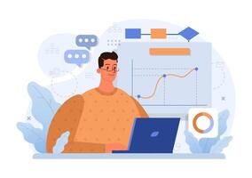 Business processes optimization. Productive employee analyzing vector