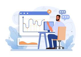 Business processes optimization. Productive employee analyzing vector