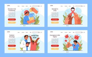 Child cancer web banner or landing page set. Little kid getting vector