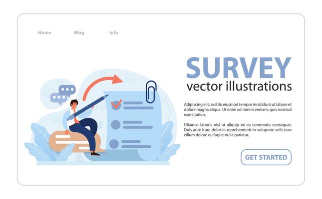 Public opinion polling web banner or landing page. Male character participation