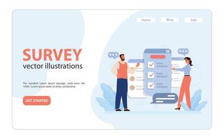 Public opinion polling. Characters participation in an online survey vector