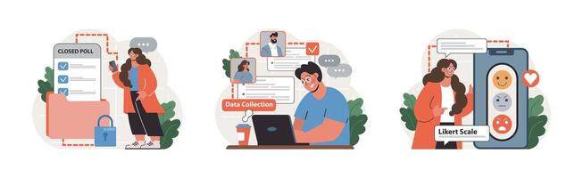 Public opinion polling set. Character participation in an online vector
