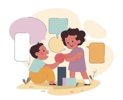 Little preschool girl and boy talking to each other on a playground vector