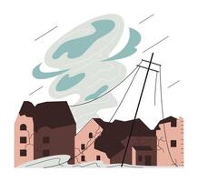 Tornado catastrophe. Natural disaster with hurricane. Twisted storm vector