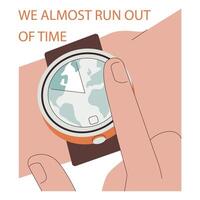 Climate change concept. Watches with Earth time running out. vector
