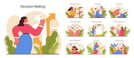 Decision-making set. Strategic thinking, brainstorming and solution research. vector