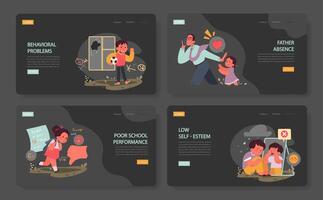Uninvolved or neglectful fatherhood nighmode or darkmode web banner vector