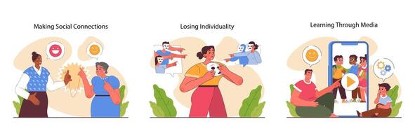 Socialization set. Communication skill development. People interacting, vector