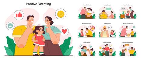 Positive parenting set. Fostering advice. Formation of little child vector