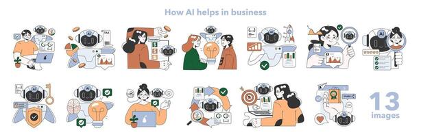 Help of Artificial intelligence for business. AI-powered production, management vector