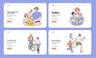 Father and children relationships web banner or landing page set. vector