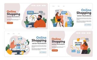 E-commerce web banner or landing page set. Online shopping, character vector
