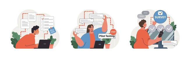 Public opinion polling set. Character participation in an online vector