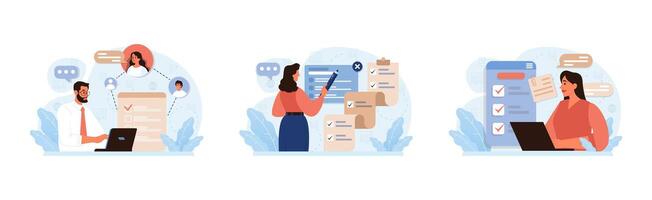 Public opinion polling set. Character participation in an online vector