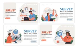 Public opinion polling web banner or landing page set. Character participation vector