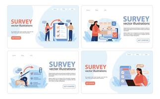 Public opinion polling web banner or landing page set. Character participation vector