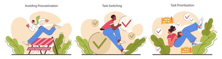 Multitasking set. Effective and competent office worker time vector