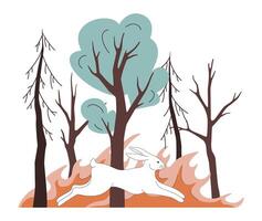 Wildfire. CO2 emission affect on earth. Burning forest trees, dangerous vector