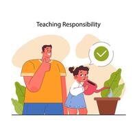Positive parenting. Nurturing of your child's responsibility. Kid learning vector