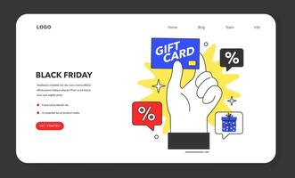 Black friday web banner or landing page. Shopping with a gift card. vector