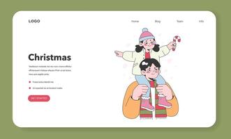 Characters celebrate christmas and new year web banner or landing page. vector