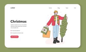 Christmas and new year celebration web banner or landing page. Male vector