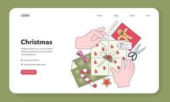 Festive tradition, hands wrapping presents with colorful paper and cards vector