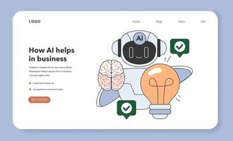 Impact of Artificial intelligence on business web banner or landing page. vector