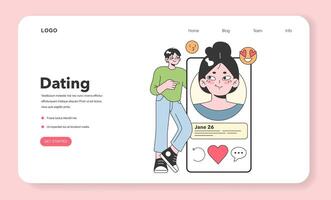 Online dating web banner or landing page. Cute romantic couple vector