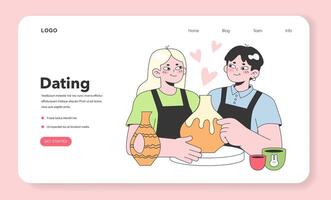 Cute romantic couple at the pottery studio class web banner vector