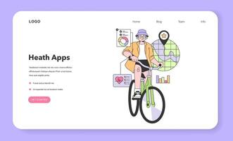 Health tracker smart watch web banner or landing page. Senior character vector