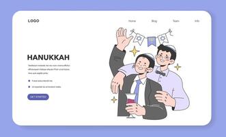 Hanukkah celebrating web banner or landing page. Family vector