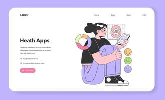 Mental health tracker web banner or landing page. Character vector
