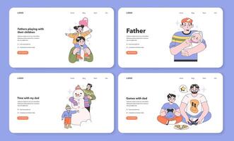 Father and children relationships web banner or landing page set. vector