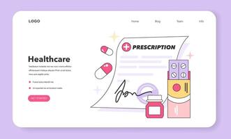 RX prescription web banner or landing page. Painkiller pills or capsule vector