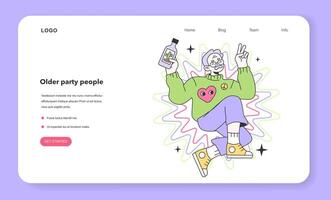 Mature character drinking alcohol web banner or landing page. vector