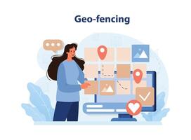 Geofencing. Local SEO optimization. Local search results. Browser promotion vector
