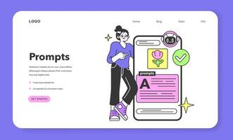 Young female prompt-engineer writing a prompt to a artificial vector