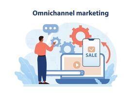 Omnichannel retail. Bricks clicks model. Multiple digital and physical vector