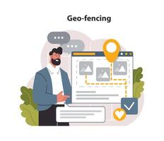 Geofencing. Local SEO optimization. Local search results. Browser promotion vector