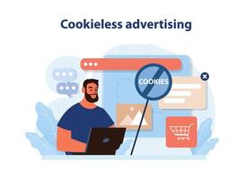 Cookieless advertising. Cookieless targeting. Web browser traffic privacy vector