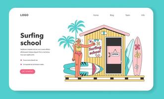Surfing school. Character in a swimsuit spending time on the beach vector