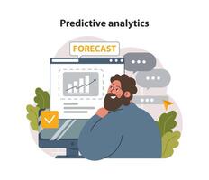 Predictive analytics. Process of using data to forecast future outcome. vector