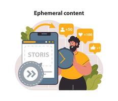 Ephemeral content. Marketing campaign with temporary content. Digital vector