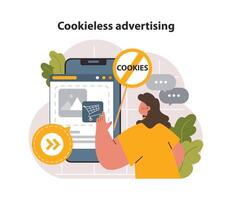 Cookieless advertising. Cookieless targeting. Web browser traffic privacy vector