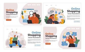 E-commerce web banner or landing page set. Online shopping, character vector