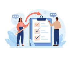 Public opinion polling. Characters participation in an online survey vector