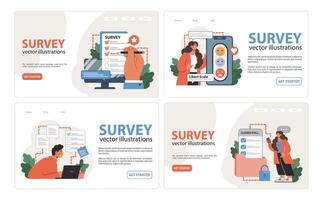 Public opinion polling web banner or landing page set. Character participation vector