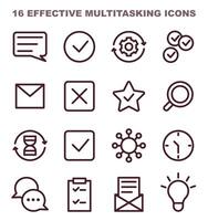 Multitasking icons set. Simple symbols for effective time and task vector