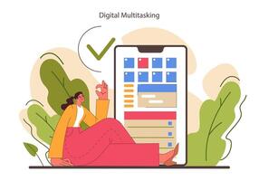 Digital multitasking. Effective and competent office worker time vector